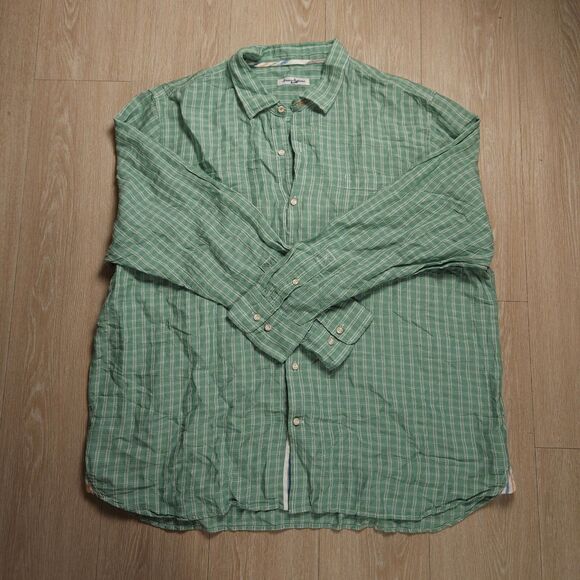 Tommy Bahama Button Down Shirt Mens 3XL Green Plaid Linen Blend Long Sleeve - Picture 1 of 10